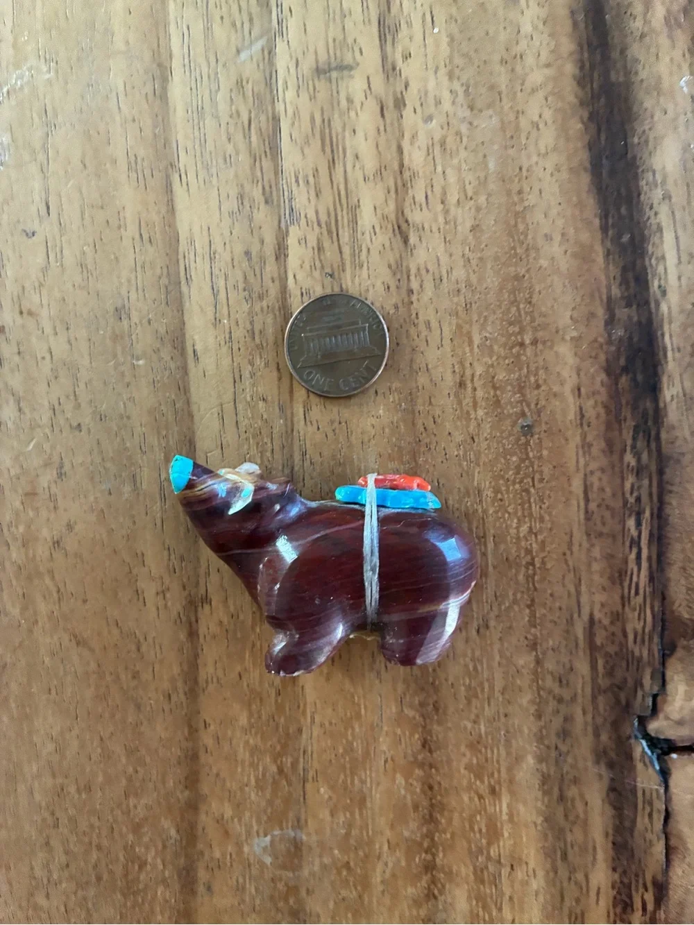 Authentic Native American Bear Fetish With Turquoise & Coral
